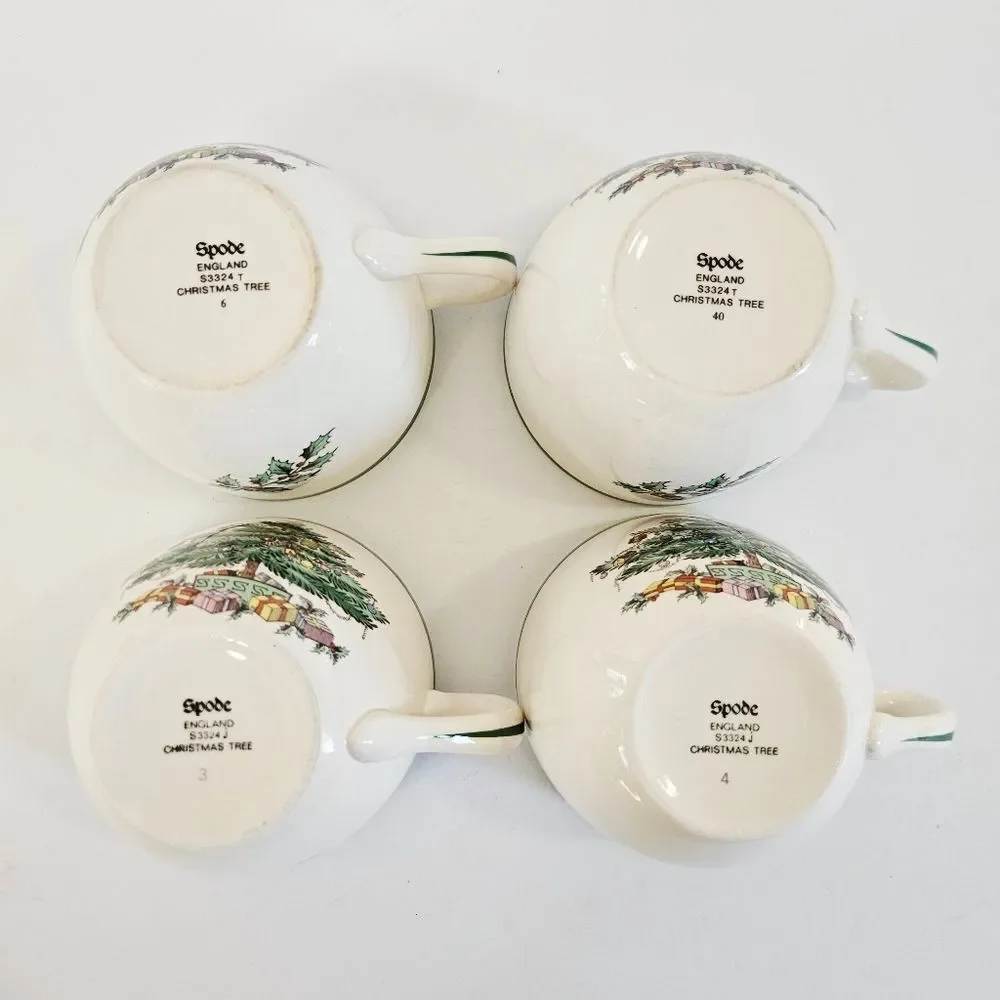 Vintage Spode England Christmas Tree Holly Eight Piece Tea Cup Saucer Set S-3324